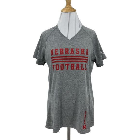 Adidas Nebraska Cornhuskers Football T Shirt Womens L Large Climalite V Neck Tee - Picture 1 of 13